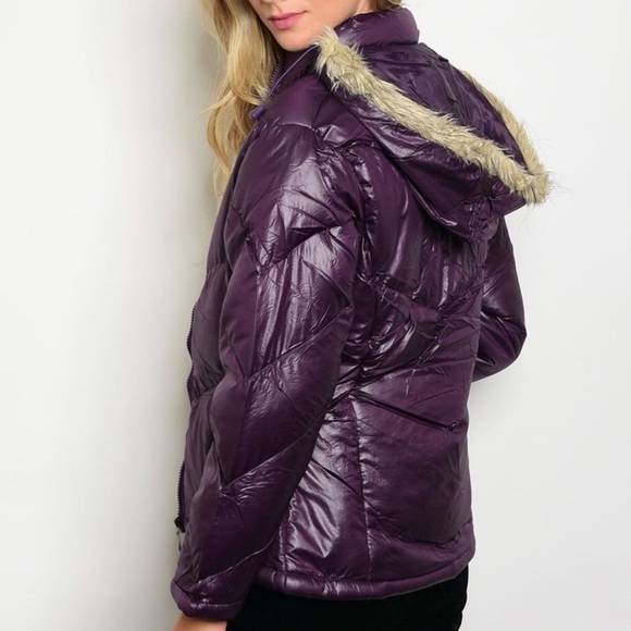 Jackets & Blazers - Lola Faux fur hooded Puffer Jacket Egglant